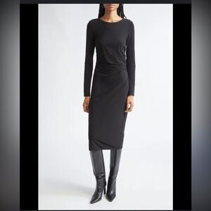 MaxMara Ruched Black Long Sleeve Dress L